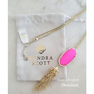 Kendra Scott Rayne Magenta Pink Long Pendant Gold Necklace NWT
